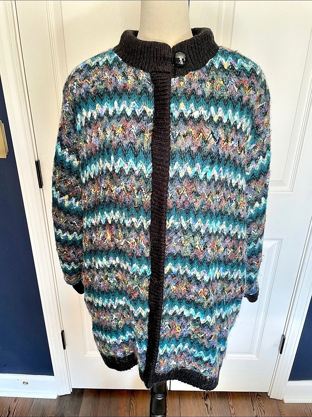 VTG 80s Rochelle California Mohair Blend Cardigan Sweater Jacket XL ZigZag Lined